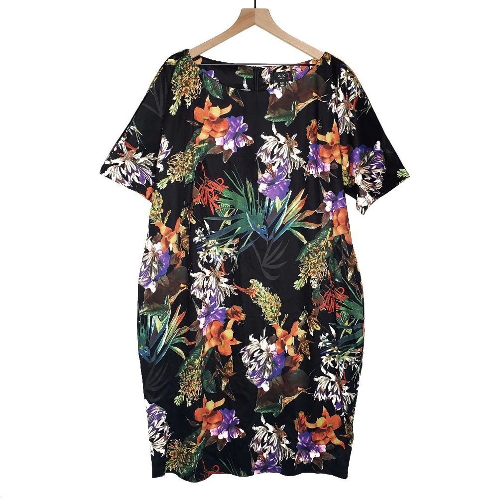 NEW AX Paris Curve Botanical Dress Plus 24 Black‎ Floral Short Sleeve Sheath NWT